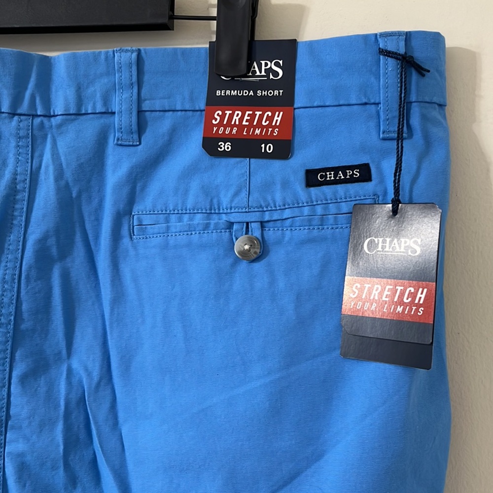 NEW Chaps Stretch Bermuda 10" Twill Flat Front Blue Shorts Size 36 - Picture 5 of 7